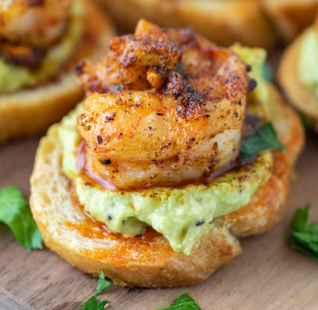 Garlic Shrimp Crostini with Avocado