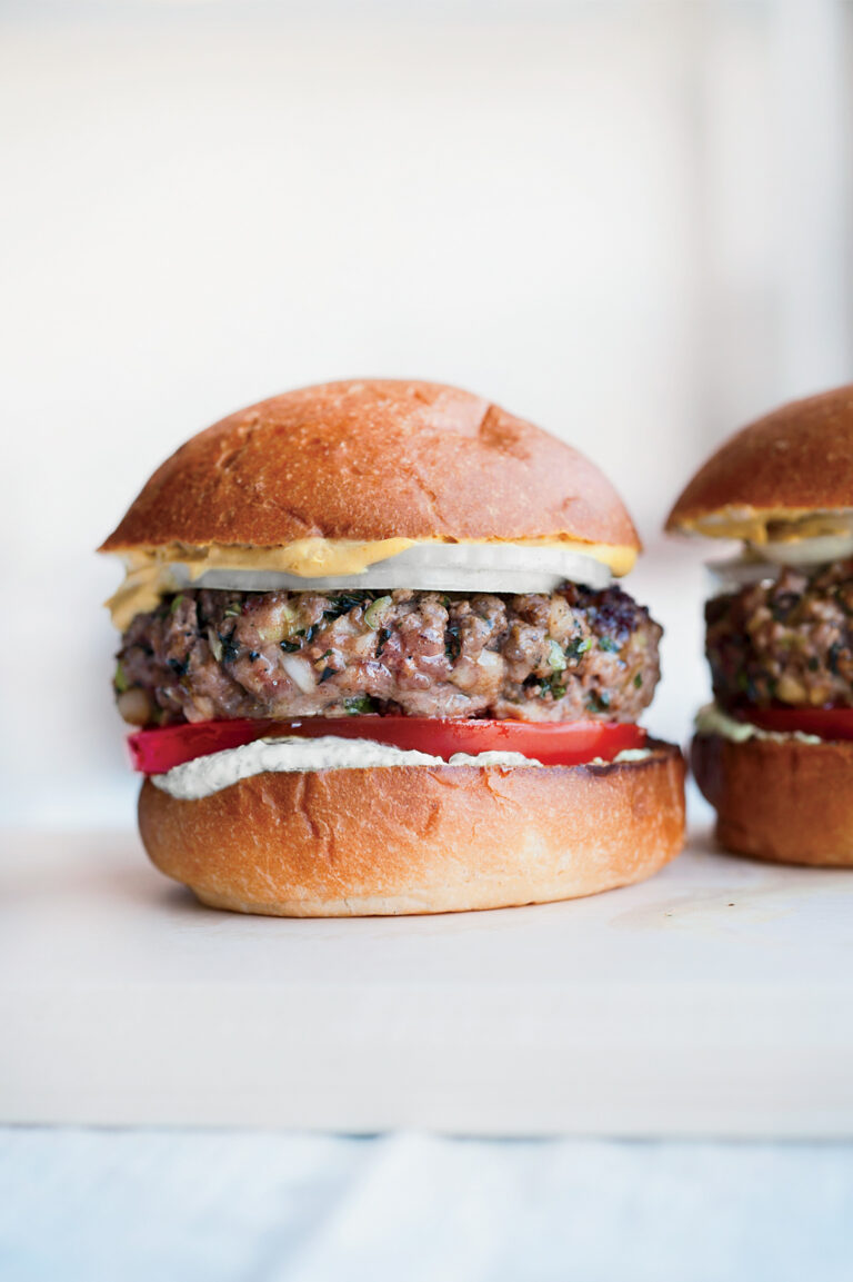 Bacon Burgers with Cilantro-Yogurt Sauce